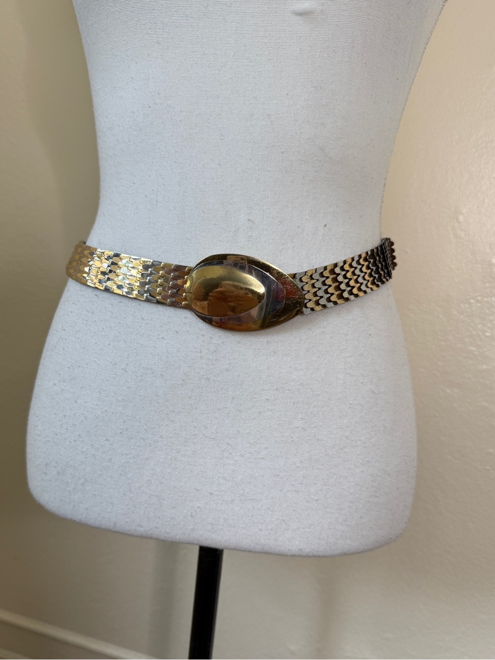 Vintage Gold and Silver Metallic Elastic Belt with Fish Scale Design Armor Style